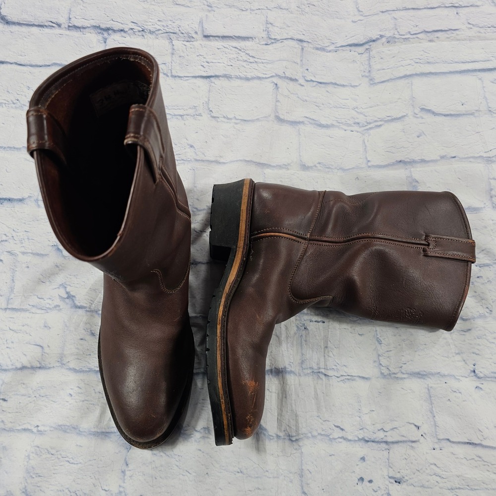 JH Hall Lineman Pull On Boots MENS 10 Brown Leather Western Work Lug Sole - Picture 8 of 14